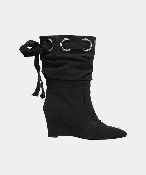 Ankle Wedge Heel Boots (Black)