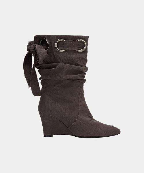 Ankle Wedge Heel Boots (Brown)