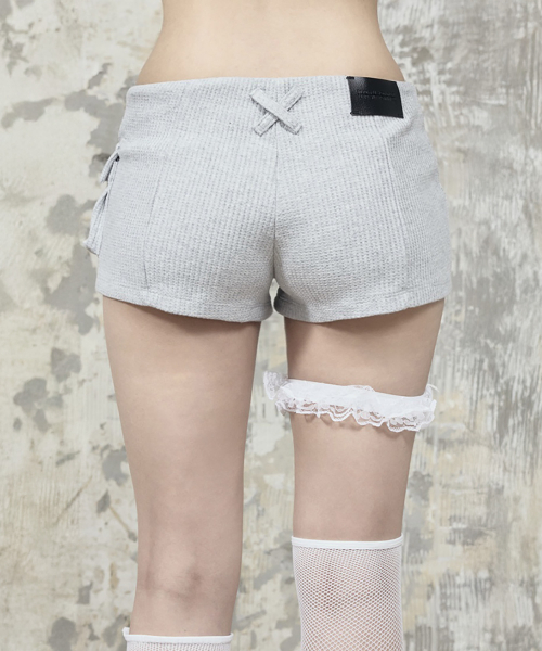 Waffle Zipper Hot Pants (Melange Gray)