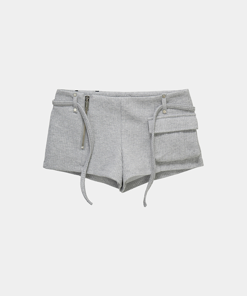 Waffle Zipper Hot Pants (Melange Gray)