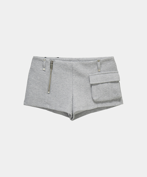 Waffle Zipper Hot Pants (Melange Gray)
