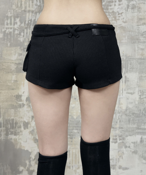 Waffle Zipper Hot Pants (Black)