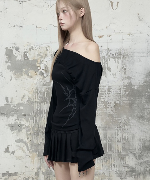 Glam Drape Shirring Long Sleeve (Black)