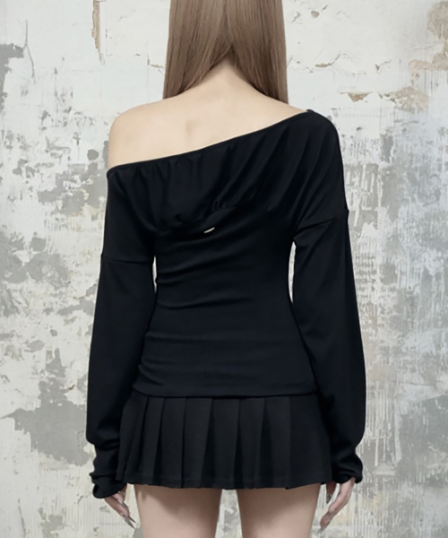 Glam Drape Shirring Long Sleeve (Black)