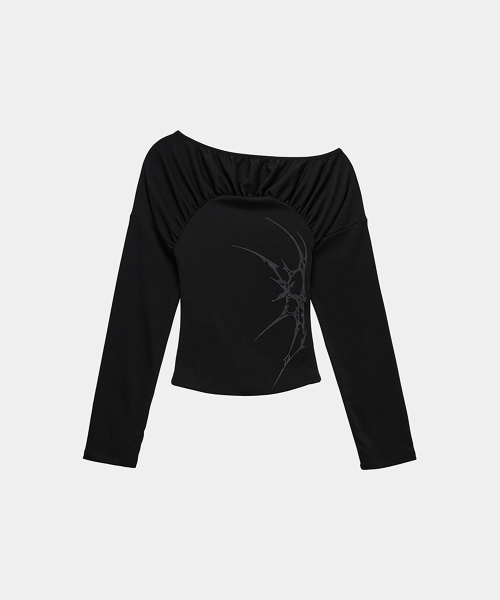 Glam Drape Shirring Long Sleeve (Black)