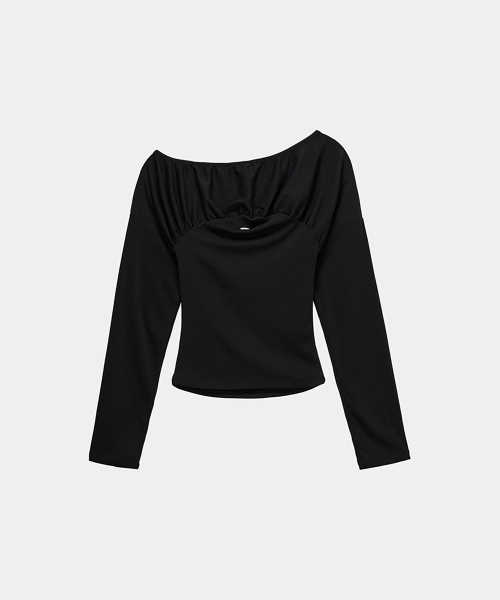 Glam Drape Shirring Long Sleeve (Black)