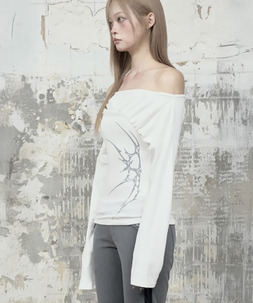 Glam Drape Shirring Long Sleeve (White)