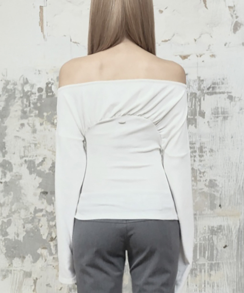 Glam Drape Shirring Long Sleeve (White)