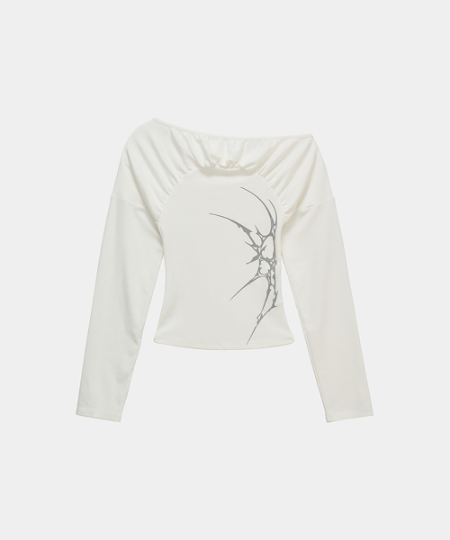 Glam Drape Shirring Long Sleeve (White)