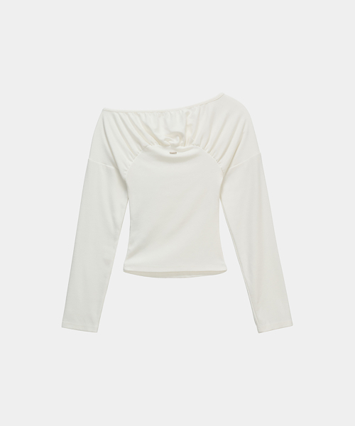 Glam Drape Shirring Long Sleeve (White)