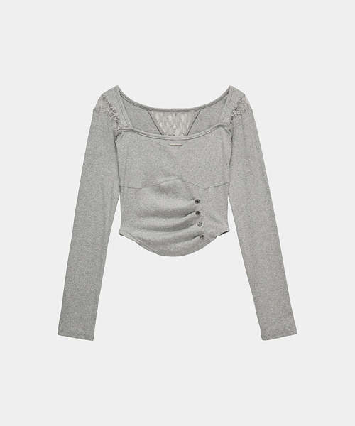 Bust Line Pintuck Detail Long Sleeve (Gray)