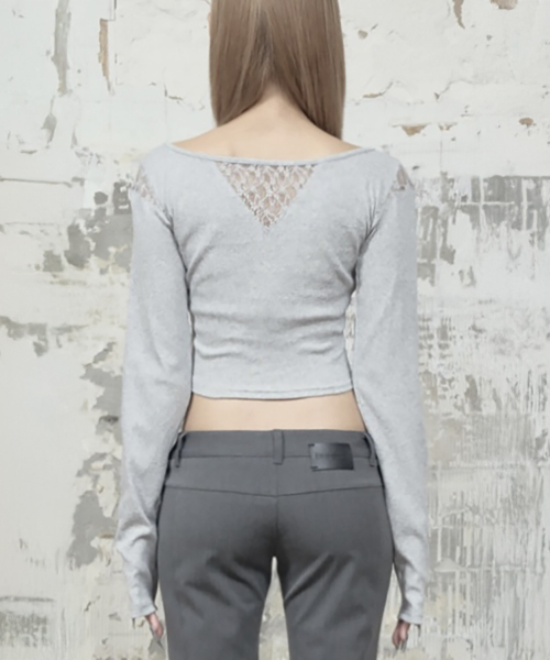 Bust Line Pintuck Detail Long Sleeve (Gray)