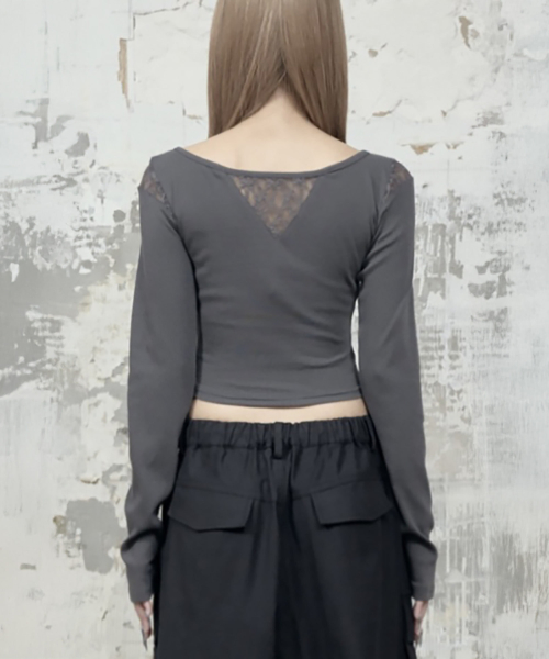 Bust Line Pintuck Detail Long Sleeve (Dark Gray)