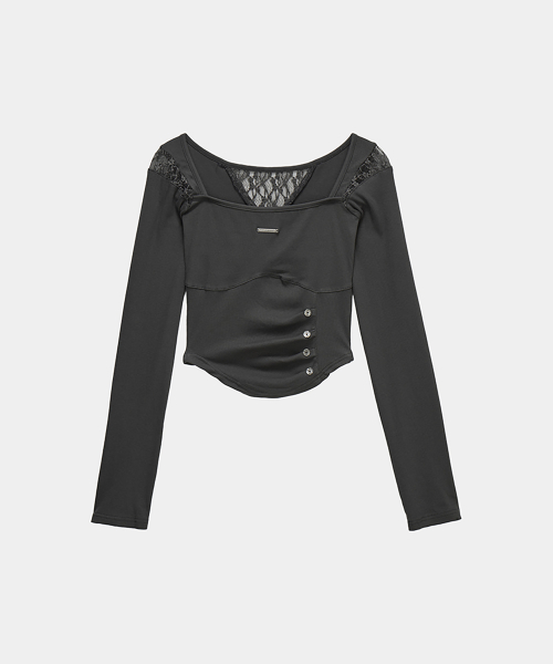 Bust Line Pintuck Detail Long Sleeve (Dark Gray)