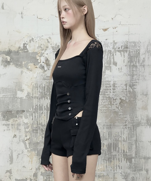 Bust Line Pintuck Detail Long Sleeve (Black)