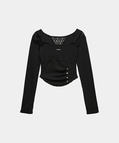 Bust Line Pintuck Detail Long Sleeve (Black)