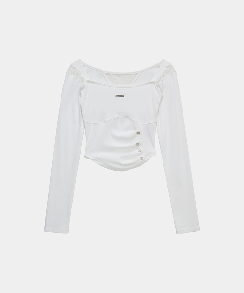 Bust Line Pintuck Detail Long Sleeve (White)