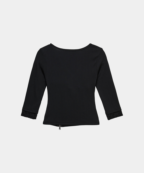Lace Trim Button Wrap Long Sleeve (Black)