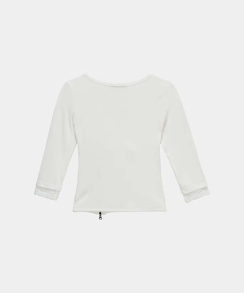 Lace Trim Button Wrap Long Sleeve (White)