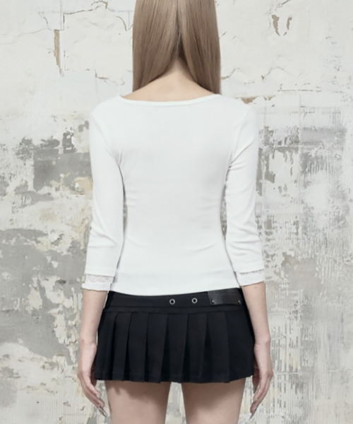 Lace Trim Button Wrap Long Sleeve (White)