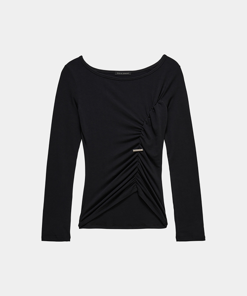 Drape Wing Shirring Long Sleeve (Black)