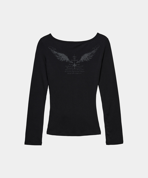 Drape Wing Shirring Long Sleeve (Black)