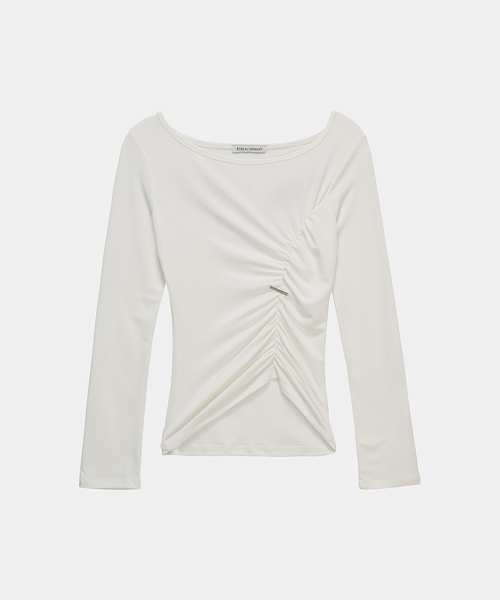 Drape Wing Shirring Long Sleeve (White)