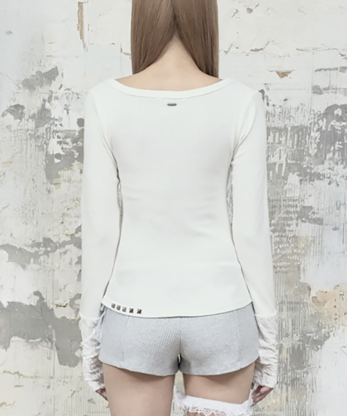 Stud Metal Point Long Sleeve (White)