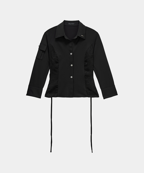 Jacquard Corset Line Pocket Shirt (Black)