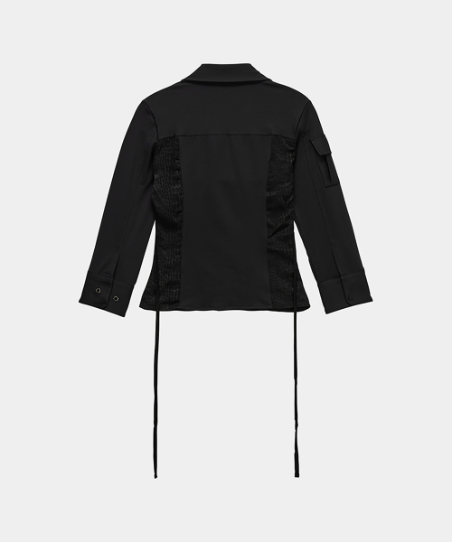 Jacquard Corset Line Pocket Shirt (Black)