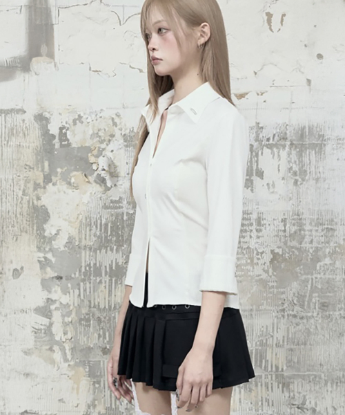 Jacquard Corset Line Pocket Shirt (White)