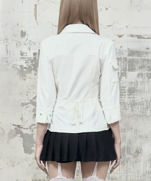 Jacquard Corset Line Pocket Shirt (White)