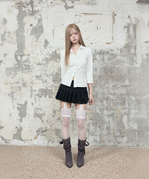 Jacquard Corset Line Pocket Shirt (White)