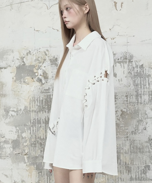 Eyelet Point Oversized Shirt (White)