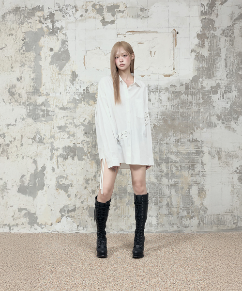 Eyelet Point Oversized Shirt (White)