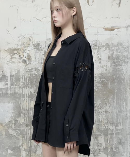 Eyelet Point Oversized Shirt (Black)