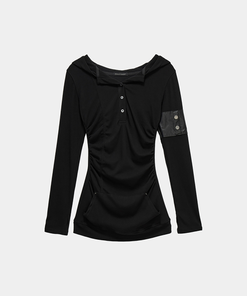 Hood Layer Shirring Mini One-Piece (Black)