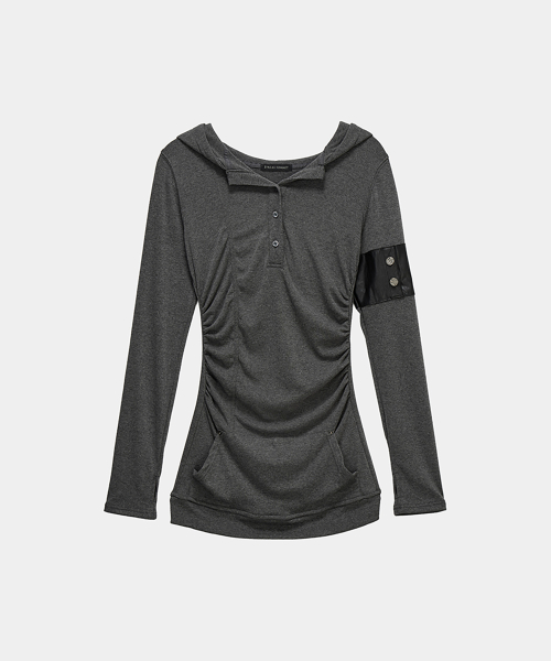Hood Layer Shirring Mini One-Piece (Melange Gray))