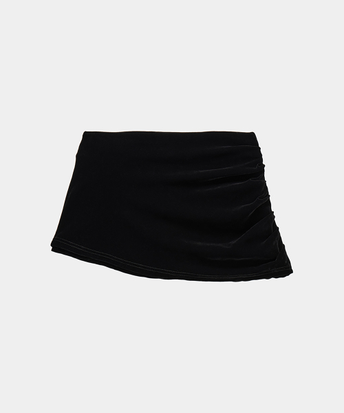 Velvet Button Shirring Mini Skirt (Black)