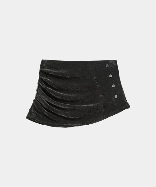 Velvet Button Shirring Mini Skirt (Charcoal)