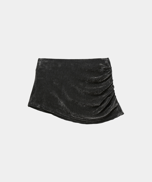 Velvet Button Shirring Mini Skirt (Charcoal)