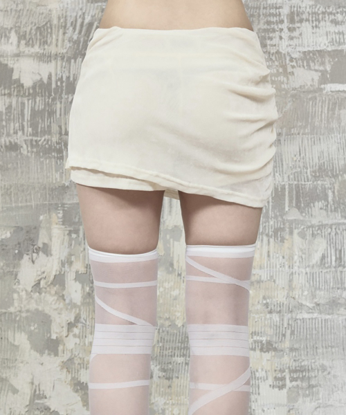 Velvet Button Shirring Mini Skirt (Ivory)