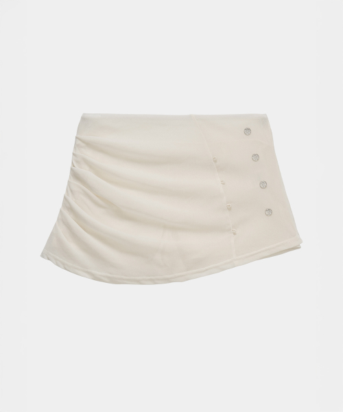 Velvet Button Shirring Mini Skirt (Ivory)