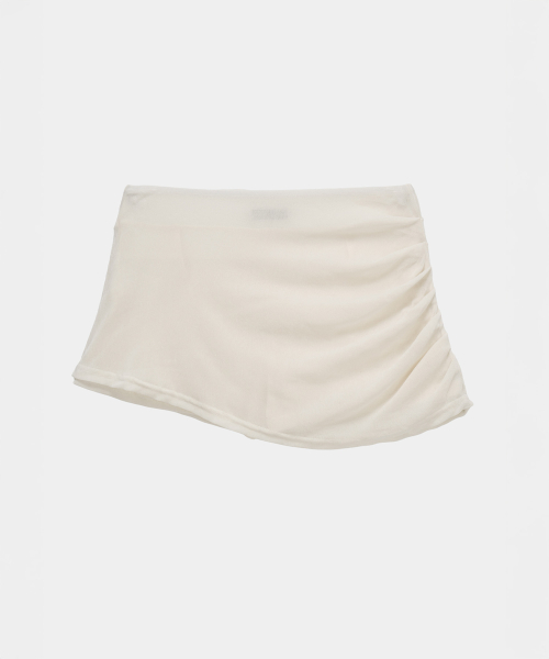 Velvet Button Shirring Mini Skirt (Ivory)