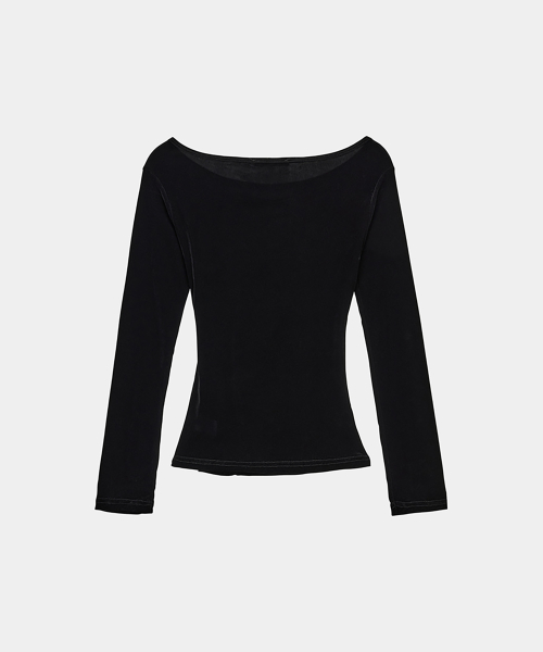 Velvet Button Shirring Slim Long Sleeve (Black)