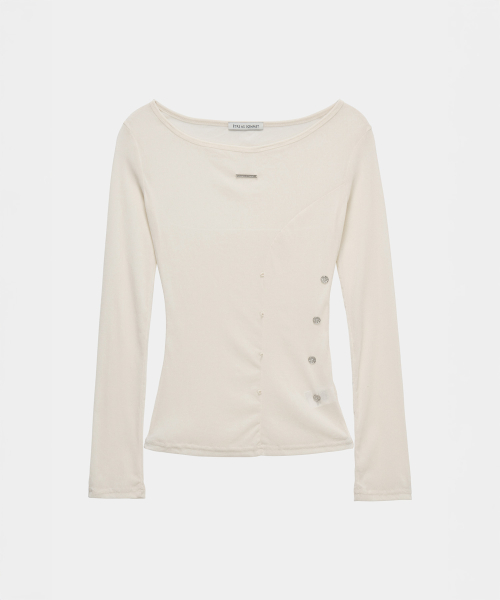 Velvet Button Shirring Slim Long Sleeve (Ivory)