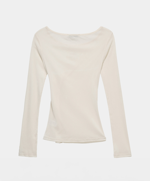 Velvet Button Shirring Slim Long Sleeve (Ivory)