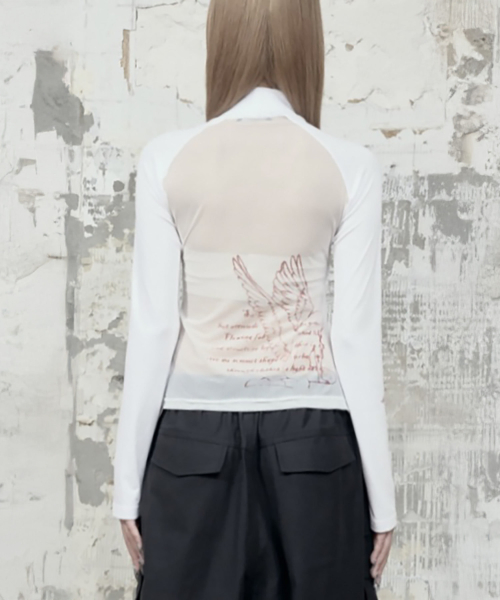 High Neck Lettering Long Sleeve (White)