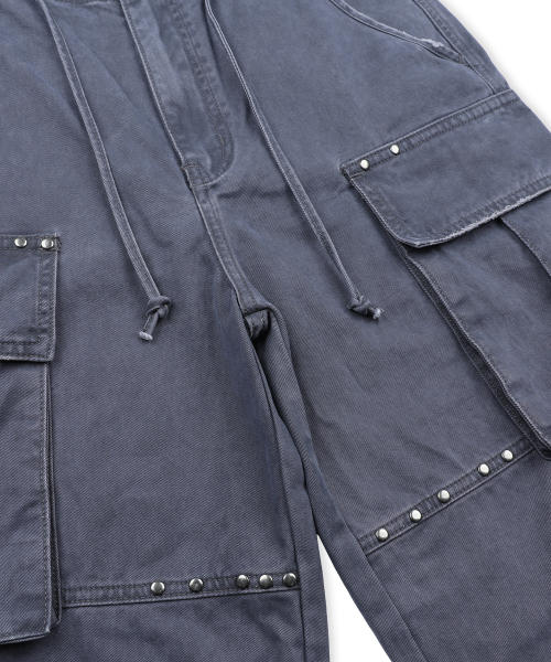 GP193 스터드 빈티지 언밸런스 카고 레귤러 코튼 팬츠 (NAVY)
