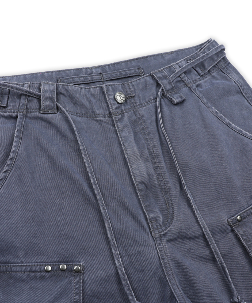 GP193 스터드 빈티지 언밸런스 카고 레귤러 코튼 팬츠 (NAVY)